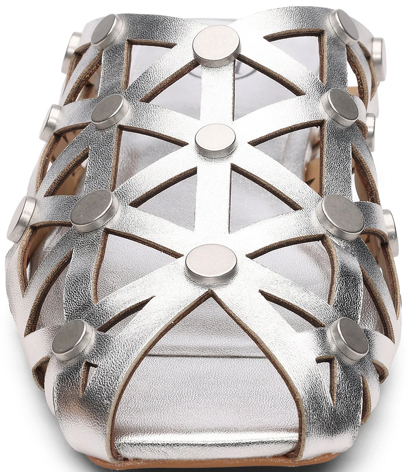 ASH Bone Metallic Leather Geo Cut Out Studded Mules