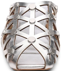 ASH Bone Metallic Leather Geo Cut Out Studded Mules