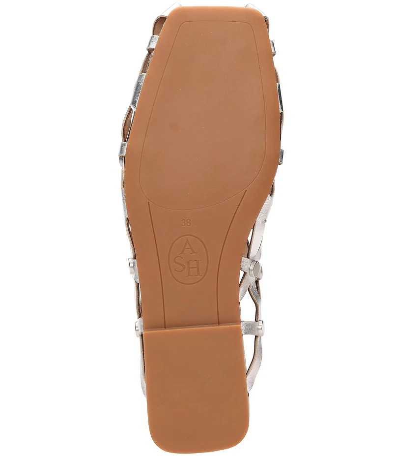 ASH Bone Metallic Leather Geo Cut Out Studded Mules