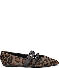 ASH Britnie Leopard Print Hair Calf Studded Mary Jane Flats