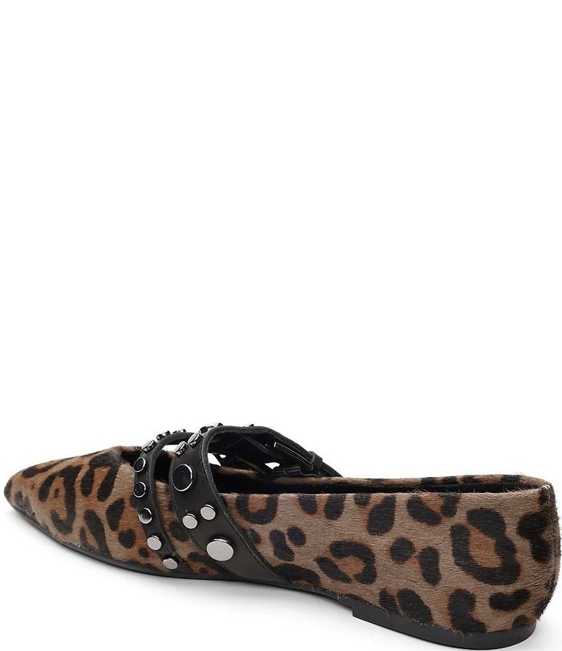 ASH Britnie Leopard Print Hair Calf Studded Mary Jane Flats