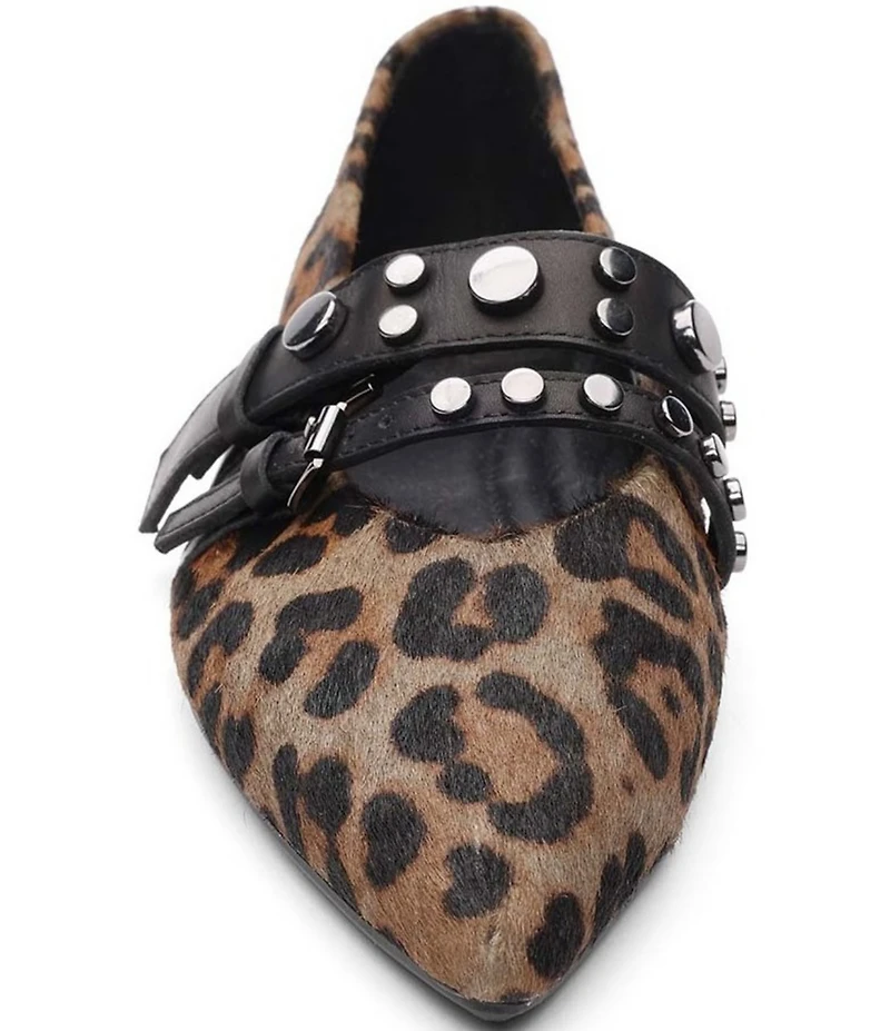 ASH Britnie Leopard Print Hair Calf Studded Mary Jane Flats