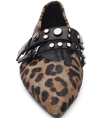 ASH Britnie Leopard Print Hair Calf Studded Mary Jane Flats