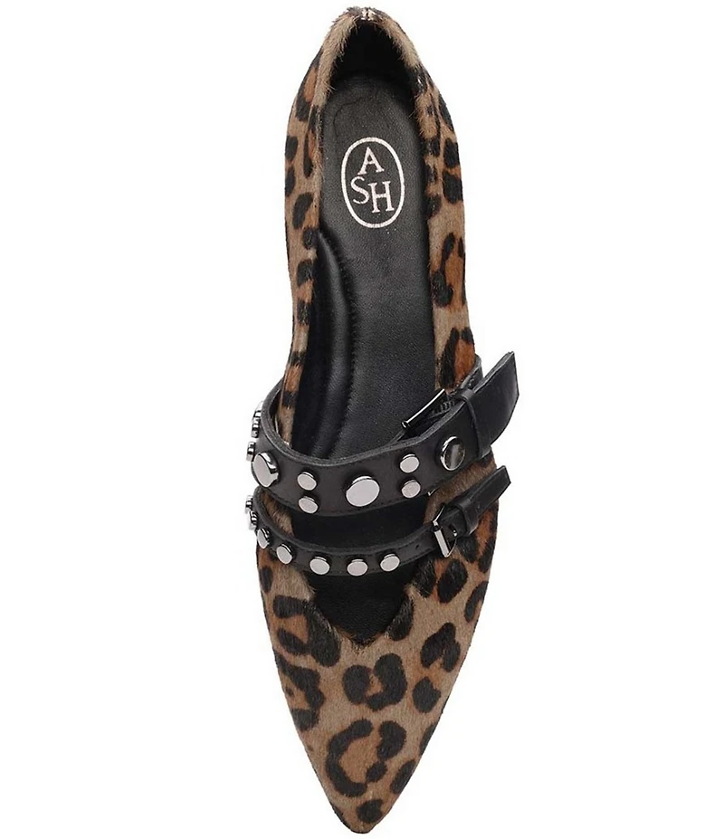 ASH Britnie Leopard Print Hair Calf Studded Mary Jane Flats