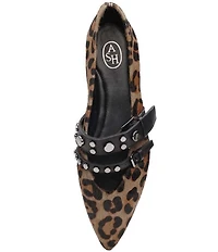 ASH Britnie Leopard Print Hair Calf Studded Mary Jane Flats