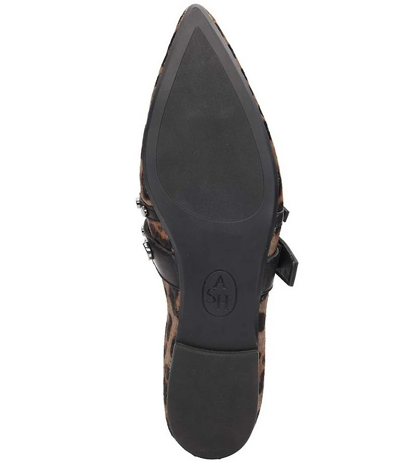 ASH Britnie Leopard Print Hair Calf Studded Mary Jane Flats