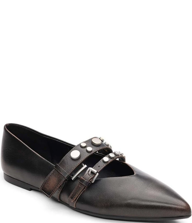ASH Britnie Studded Leather Pointed Toe Mary Jane Flats