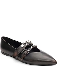 ASH Britnie Studded Leather Pointed Toe Mary Jane Flats