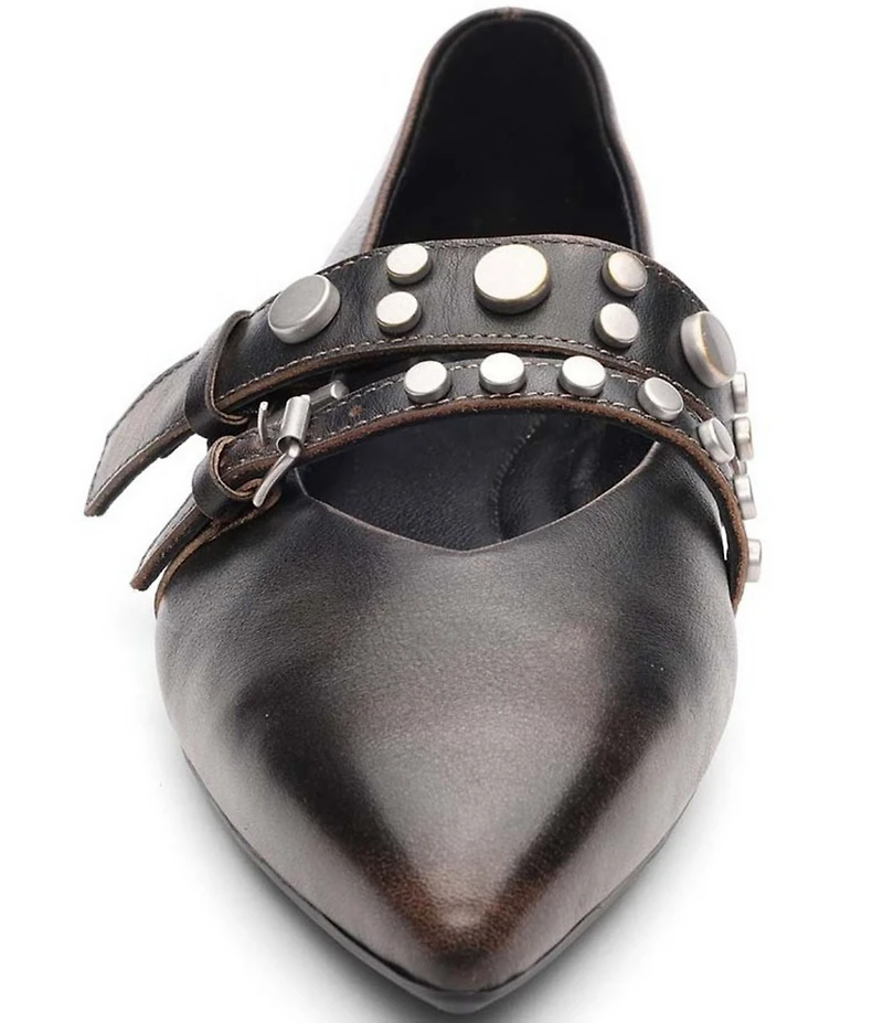 ASH Britnie Studded Leather Pointed Toe Mary Jane Flats