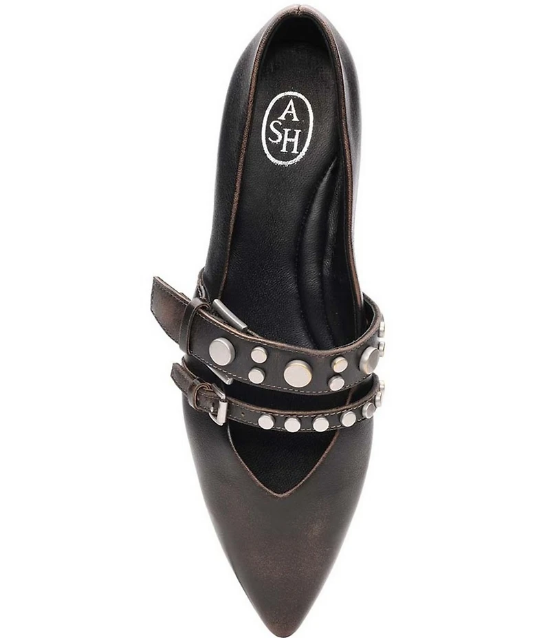 ASH Britnie Studded Leather Pointed Toe Mary Jane Flats