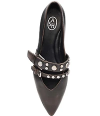 ASH Britnie Studded Leather Pointed Toe Mary Jane Flats