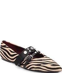 ASH Britnie Zebra Print Hair Calf Studded Mary Jane Flats