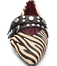 ASH Britnie Zebra Print Hair Calf Studded Mary Jane Flats