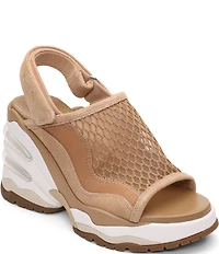 ASH Ceva Mesh Leather Sporty Slingback Platform Wedge Sandals