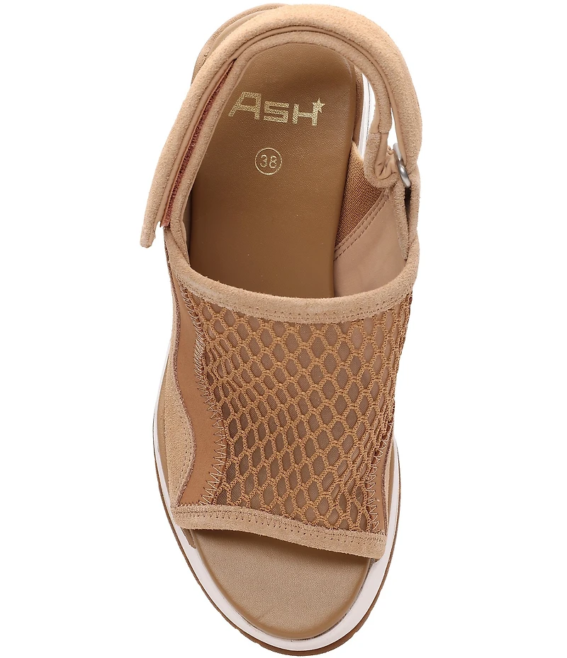 ASH Ceva Mesh Leather Sporty Slingback Platform Wedge Sandals
