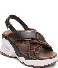 ASH Dixie Bis Leopard Print Suede Slingback Wedge Sport Sandals