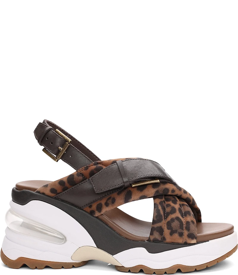 ASH Dixie Bis Leopard Print Suede Slingback Wedge Sport Sandals