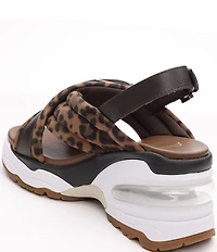 ASH Dixie Bis Leopard Print Suede Slingback Wedge Sport Sandals