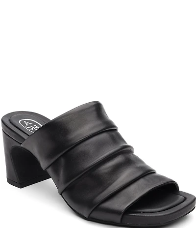 ASH Eva Ruched Leather Sculptural Heel Slide Sandals