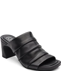 ASH Eva Ruched Leather Sculptural Heel Slide Sandals
