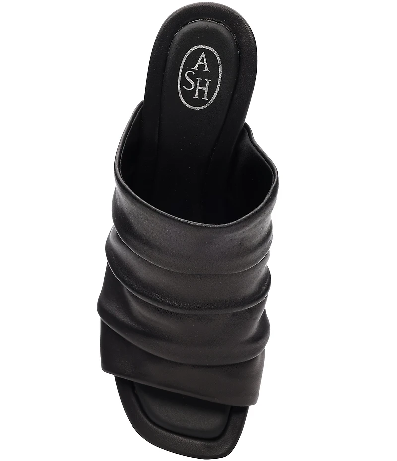 ASH Eva Ruched Leather Sculptural Heel Slide Sandals