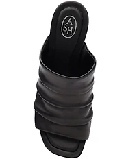 ASH Eva Ruched Leather Sculptural Heel Slide Sandals