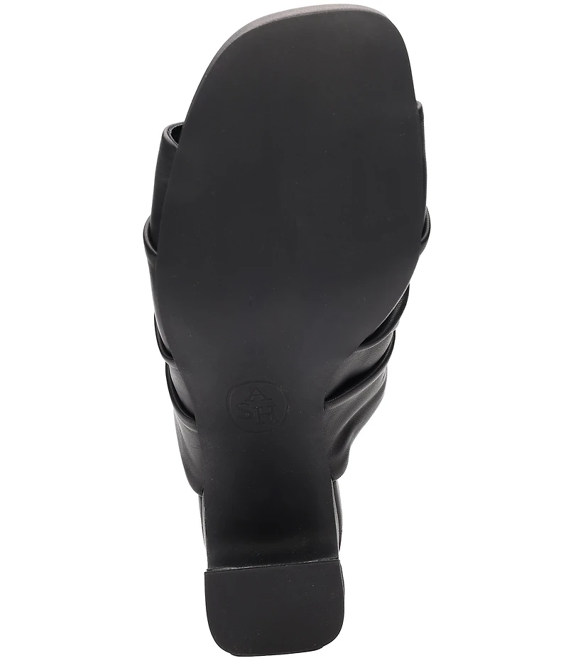 ASH Eva Ruched Leather Sculptural Heel Slide Sandals