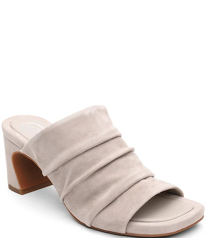 ASH Eva Ruched Suede Sculptural Heel Slide Sandals