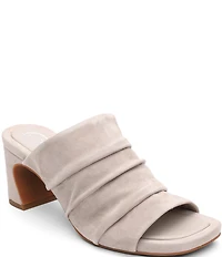 ASH Eva Ruched Suede Sculptural Heel Slide Sandals