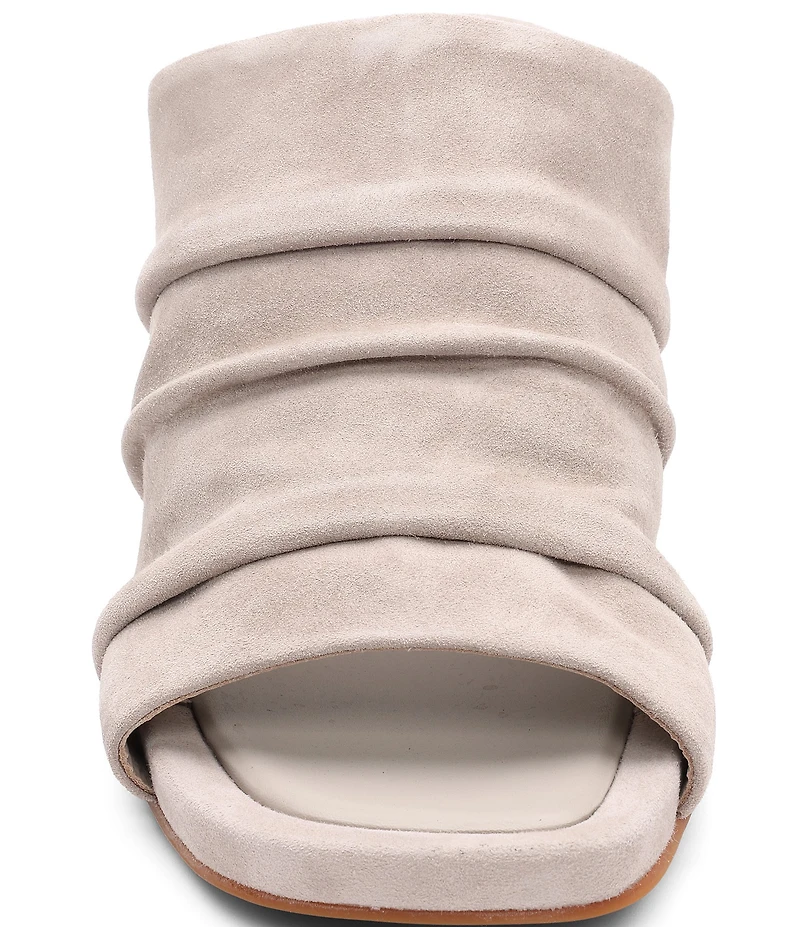 ASH Eva Ruched Suede Sculptural Heel Slide Sandals