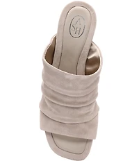 ASH Eva Ruched Suede Sculptural Heel Slide Sandals