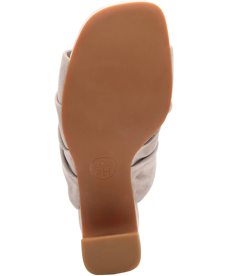 ASH Eva Ruched Suede Sculptural Heel Slide Sandals