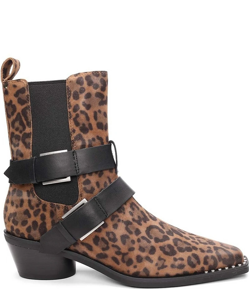 ASH Heron Leopard Print Suede Buckle Hardware Straps Stud Trim Booties