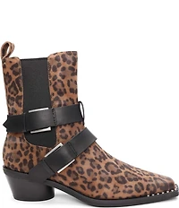 ASH Heron Leopard Print Suede Buckle Hardware Straps Stud Trim Booties