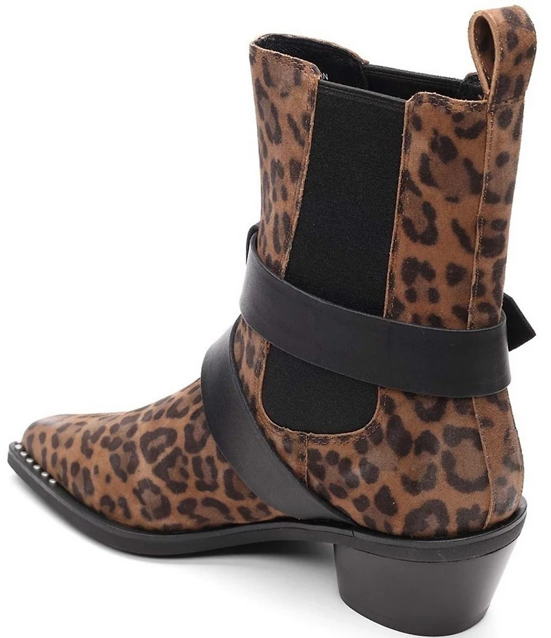 ASH Heron Leopard Print Suede Buckle Hardware Straps Stud Trim Booties