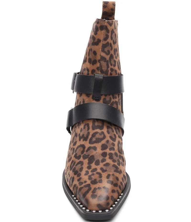 ASH Heron Leopard Print Suede Buckle Hardware Straps Stud Trim Booties