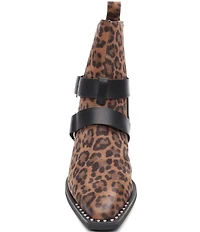 ASH Heron Leopard Print Suede Buckle Hardware Straps Stud Trim Booties