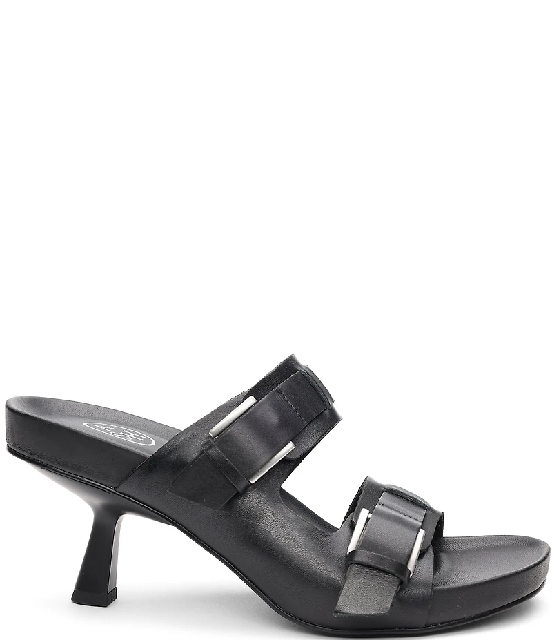 ASH Jakarta Leather Buckle Sculptural Heel Slide Sandals