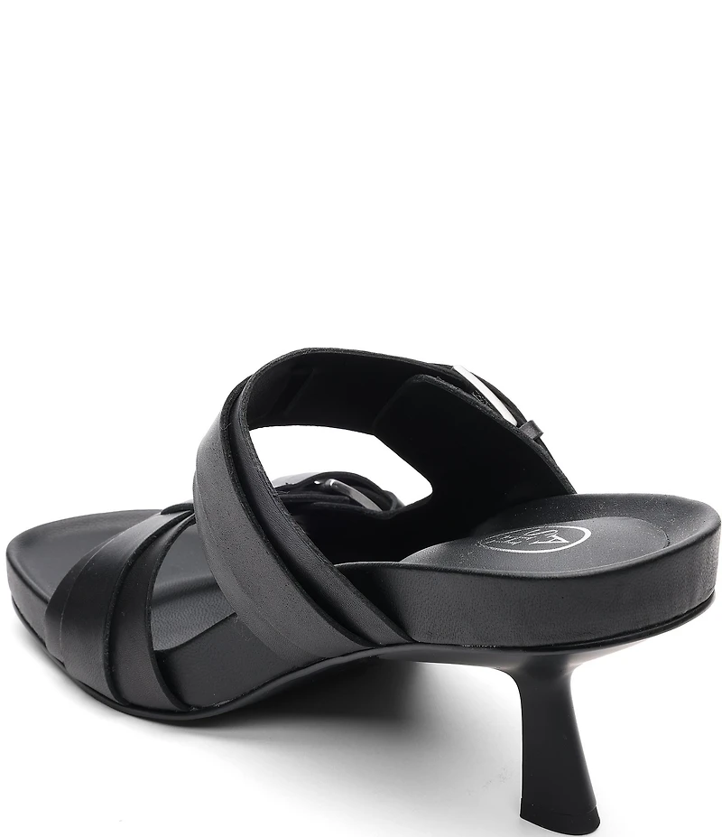 ASH Jakarta Leather Buckle Sculptural Heel Slide Sandals