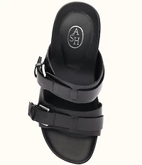 ASH Jakarta Leather Buckle Sculptural Heel Slide Sandals