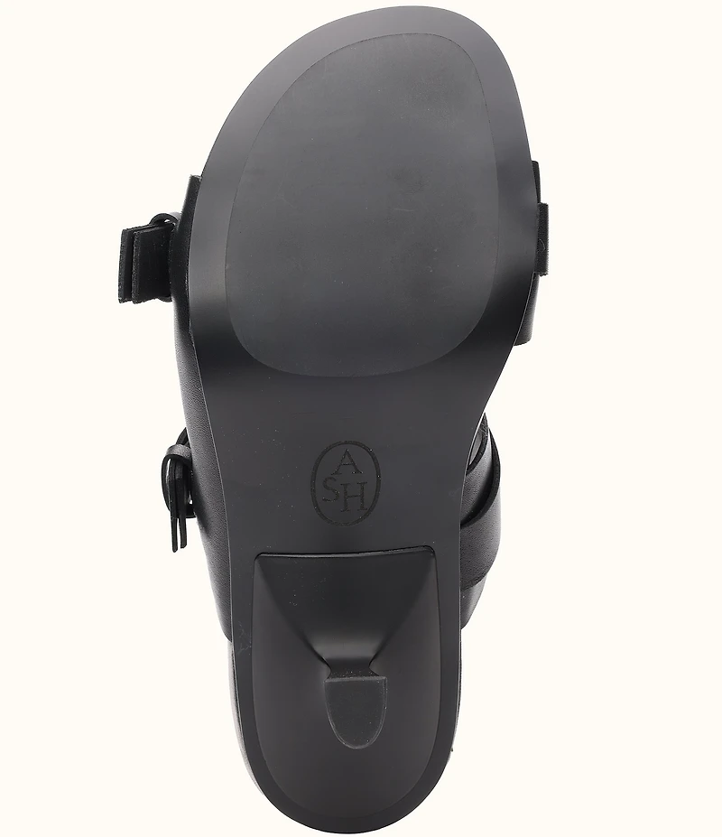 ASH Jakarta Leather Buckle Sculptural Heel Slide Sandals