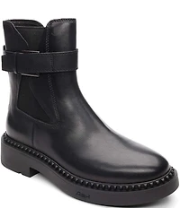 ASH Margot Leather Buckle Strap Hardware Stud Trim Chelsea Booties