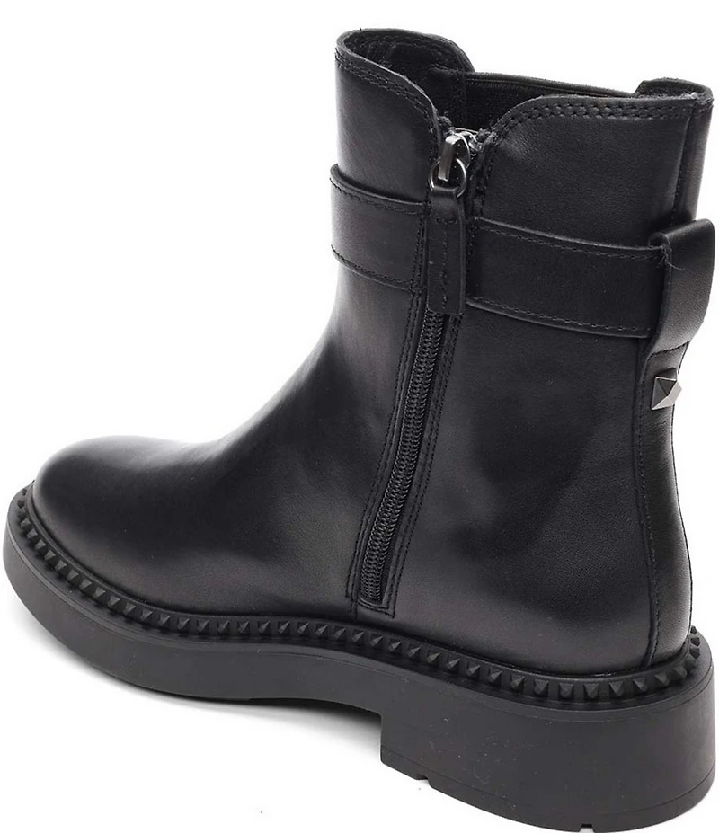 ASH Margot Leather Buckle Strap Hardware Stud Trim Chelsea Booties