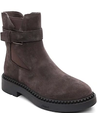 ASH Margot Suede Buckle Strap Hardware Stud Trim Chelsea Booties