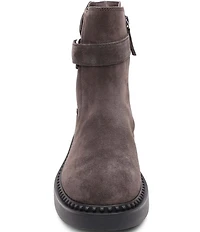 ASH Margot Suede Buckle Strap Hardware Stud Trim Chelsea Booties