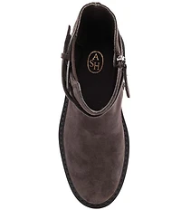 ASH Margot Suede Buckle Strap Hardware Stud Trim Chelsea Booties