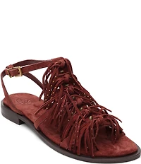 ASH Panic Suede Tassel Ankle Strap Flat Sandals