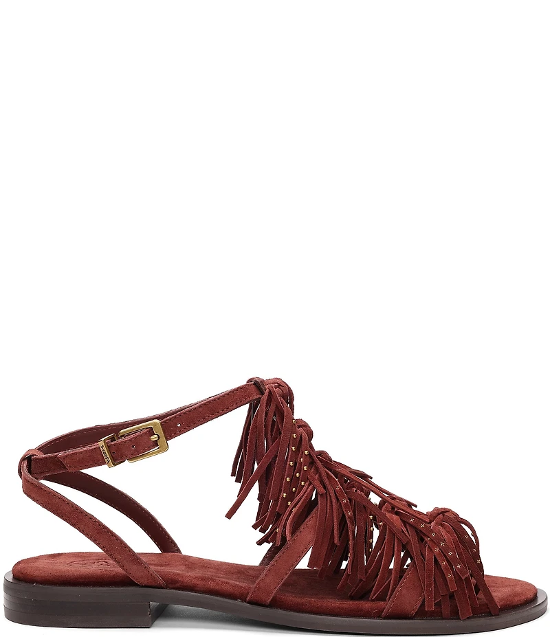 ASH Panic Suede Tassel Ankle Strap Flat Sandals
