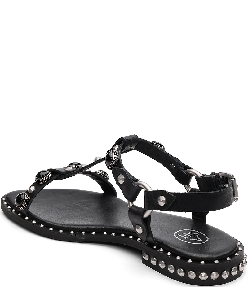 ASH Pebble Leather Studded Ankle Strap Flat Sandals