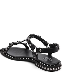 ASH Pebble Leather Studded Ankle Strap Flat Sandals